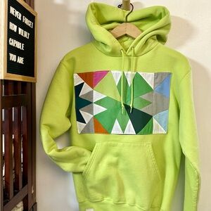 Handmade Champion Quilted Lime Green Hoodie